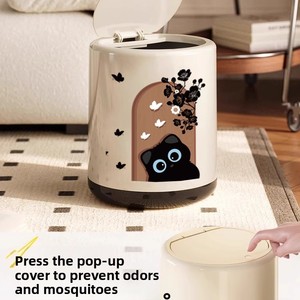 ถังขยะสไตล์ยุคกลางสำหรับห้องนั่งเล่นสไตล์เรโทรฮิต พร้อมล้อเลื่อน ใช้ได้ในห้องนอน หรูหรา ระดับไฮเอนด์ มีฝาปิด - Product Image 5