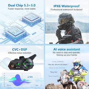Accessoires de moto D2-6x Casque Bluetooth étanche pour moto avec mixage sonore Intercom sans fil pour casque - Product Image 3
