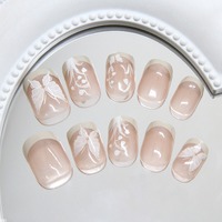 Faux ongles R938 Papillon Blanc à presser, design élégant, réutilisables, couvrance totale, pointes brillantes, 24 pièces