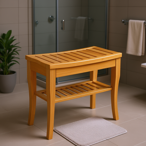 Banc de douche en bambou à 2 niveaux, tabouret de spa en bois, organisateur de rangement pour salle de bain, chambre et jardin - Product Image 2