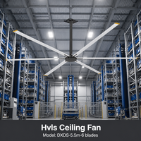 Ventilateur de plafond industriel HVLS GIMEFAN 5,5 m à faible consommation d'énergie et faible niveau sonore, 1,3 kW, 6 pales en acier zingué revêtu d'aluminium, double roulement à billes
