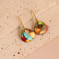 Boucles d'oreilles pendantes en jaspe impérial multicolore de style bohème, plaquées or, avec pierres naturelles, pour femmes