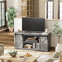 Centre de divertissement avec armoires de rangement et portes de grange coulissantes, table console TV multimédia moderne du milieu du siècle, support TV