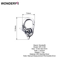 Fermoir de homard floral rose en argent sterling oxydé, résultats de bijoux de fleurs romantiques pour bracelet