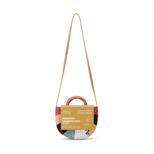 Borsa a Tracolla Piccola Semicircolare in Carta Intrecciata 26x23x6cm per Donna - Product Image 1