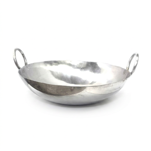 Olla Redonda de Aluminio Plateado Tipo Kadai con Doble Asa para Cocina de Gas e Inducción - Product Image 1
