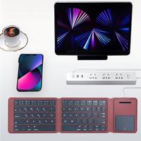 Keyboard Lipat Nirkabel QWERTY Layar Sentuh PU Ringan Portabel Mini Keypad untuk iPad Ponsel Tablet Touchpad Keyboard