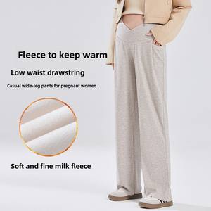 Automne hiver maternité jambe large doublé polaire vêtements d'extérieur décontractés <span class=keywords><strong>pantalon</strong></span> de riz gluant taille croisée Protection cordon chaud - Product Image 3
