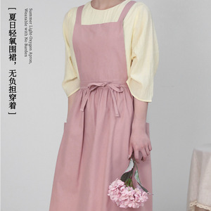 Solid Color Pleated Apron For Women Water Resistant All Cotton Suspender Waistband Daily Use Home Kitchen Coffee Shop - Product Image 1