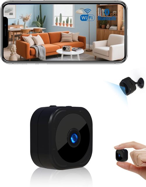 Black 1080p Mini Security Camera App Control Motion Detection Night Vision Wireless WiFi 24/7 Cycle Save for Home/Office
