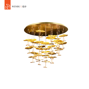 โคมไฟระย้าหรูหราทรงดอกบัวสีทอง, โคมไฟห้อยทรงใบบัวสีบรอนซ์โบราณ - Product Image 1