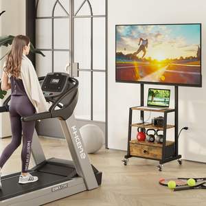 Meuble TV moderne <span class=keywords><strong>en</strong></span> bois avec roulettes et tiroir <span class=keywords><strong>en</strong></span> tissu, centre de divertissement pour salon avec prise de courant, idéal pour usage commercial - Product Image 5