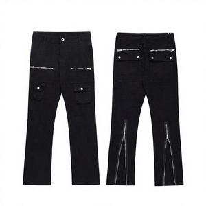 Pantalones Cargo de Punto Rectos Estilo Vintage con Cremallera, Logotipo Impreso DTG Personalizado, Bolsillos, Lavado Negro, Casual para Hombre - Product Image 2