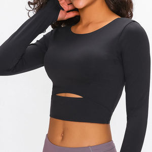 Logo personnalisé OEM Hauts de sport solides pour femmes Haut de yoga à manches longues à séchage rapide pour femmes - Product Image 2
