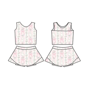 Vestido de Verano para Niña GSD3517, Personalizado, con Estampado de Flores Rosadas y Lazos, Sin Mangas, Vestido de Yoga al por Mayor - Product Image 4