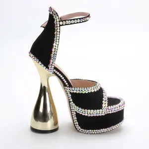 Anmairon Hot Sale One Pair Available New Design Peep Toe Diamonds Bling Bling Bowling Heel Women High Heel Sandals