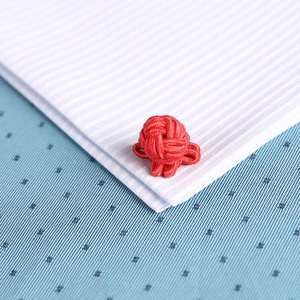 プレーンレッドフラワーシルクノットカフスボタン 多用途カフスボタン 男性、女性、子供、パーティー、結婚式、婚約、記念日に最適 - Product Image 5