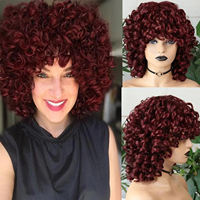 Perruque afro bouclée avec frange, 100% cheveux humains, pour femmes africaines et américaines