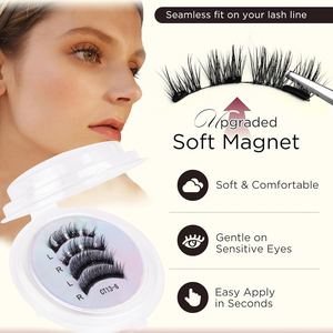 2 paires de cils magnétiques naturels sans colle, véganes, réutilisables, faux cils magnétiques, marque privée avec applicateur - Product Image 2