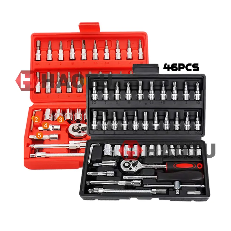 46pcs ratchet torque wrenches hand tools socket wrench spanner tools box for set mechanic screwdriver tool set