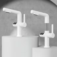 2025 robinet mitigeur de lavabo en laiton monté sur le pont de conception moderne blanc affichage numérique coulissant pour l'application d'hôtel