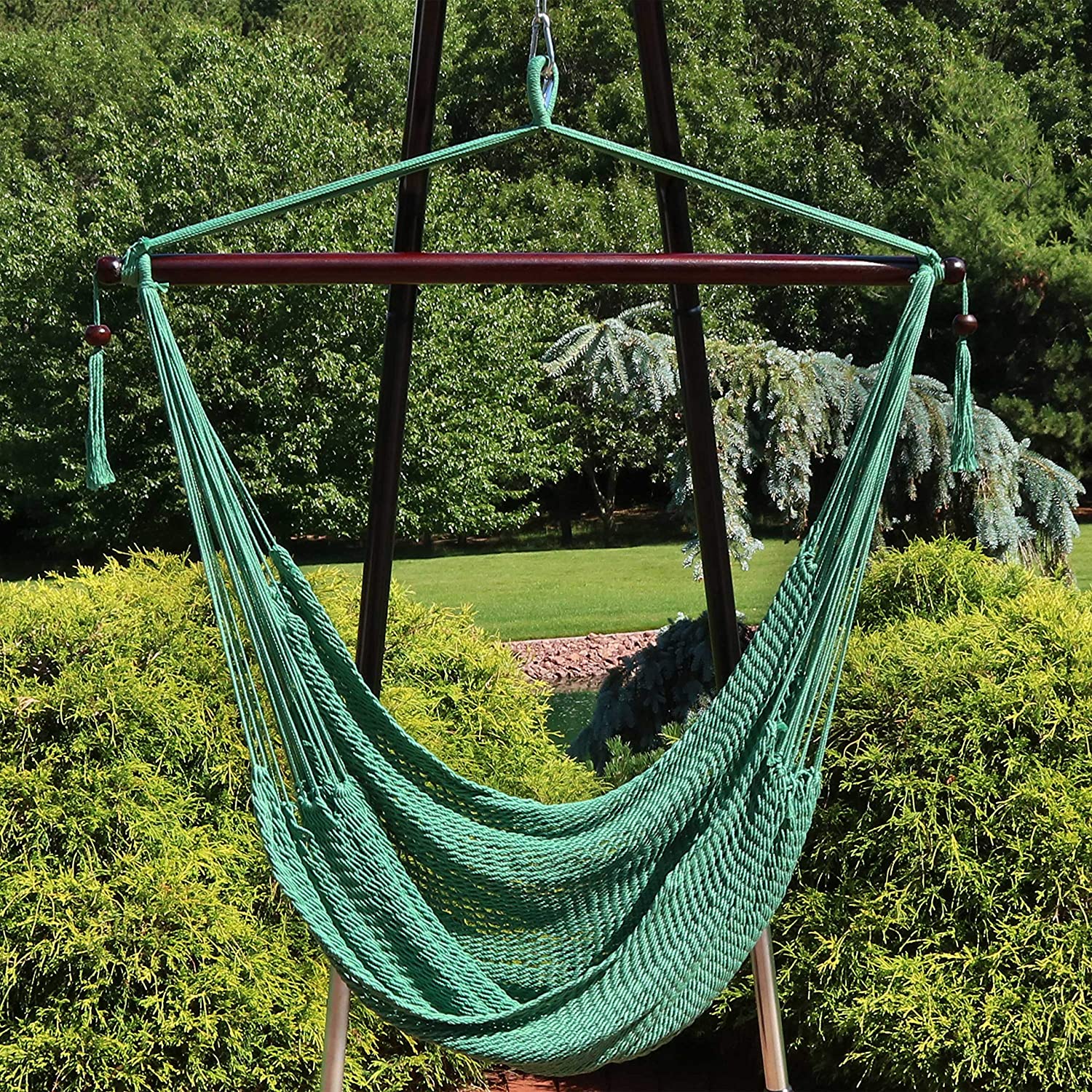 Hanging Caribbean Outdoor Patio Double Polyester Rope Hammock 100kg To 150kg