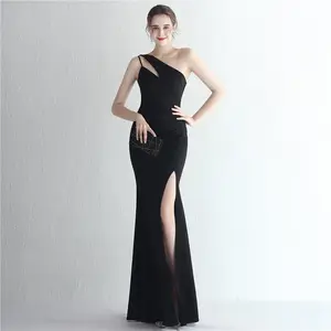 18987# 2022 New Satin dresses Fashion Sexy Sleeveless One-shoulder Trumpet Celebrities Party Prom Evening Dress