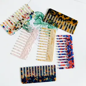 Anti Static Detangle Acetic Acid Hair Comb Portable Leopard Marble Cushion Custom Wide Tooth Comb Cellulose Acetate Comb