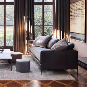 Sofá Italiano Minimalista de Cuero Genuino, Lujo Ligero, Estilo Nórdico Moderno y Sencillo, Juego de Sala de Estar, Sofá para Apartamentos Pequeños, Venta al Por Mayor - Product Image 2