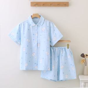 <span class=keywords><strong>Pyjama</strong></span> d'été 2026 en coton 100 % pour adolescents, garçons et filles, double couche respirante, col à revers, vêtements d'intérieur - Product Image 2