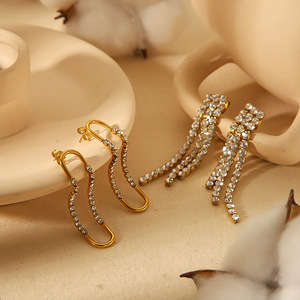 Diamond Earrings Geometric <b>Stud</b> <b>Titanium</b> Steel Women's Everyday Wear TE6984 - Product Image 2