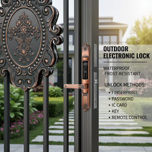 Serrure de porte extérieure étanche sans clé pour cour, serrure de porte intelligente à empreinte digitale pour portail et clôture - Product Image 1