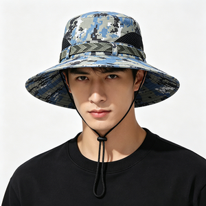 Unisex Digital Camo Boonie Hat Wide Brim UPF 50+ UV Protection <b>Polyester</b>/Cotton Canvas Fabric String Wind <b>Lanyard</b> for Outdoor - Product Image 1