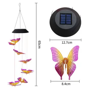 Zonne-Energie Wind Gong Lamp Met Houten Merk Aluminium Buis Tuinbel Led Zonne-Energie Licht Outdoor