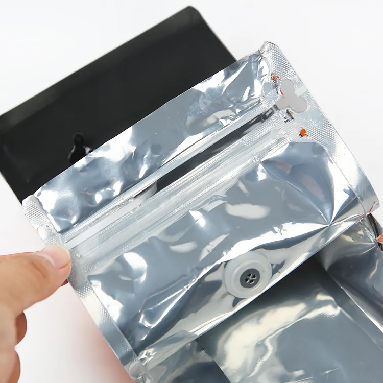 Bolsas de plástico con cremallera para café, bolsas con estampado personalizado de fábrica, color negro, 250g, 500g, 1kg, fondo plano