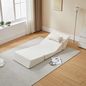 Canapé-lit moderne en tissu beige, une place, dossier à oreillers, convertible, sans accoudoirs, minimaliste, pour salon, canapé rembourré - Product Image 3
