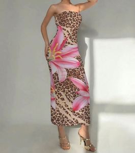 Vestido maxi vaquero floral sexy para mujer, estilo vintage de verano, cuello mandarín, cintura alta, ajuste ceñido, sin mangas, con mangas farol, casual, de nailon. - Product Image 5