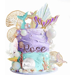 Decorazione per Torta a Tema Sirena, Palline di Perle Trasparenti, Foglie di Ginkgo in Plastica, per San Valentino e Laurea - Product Image 2