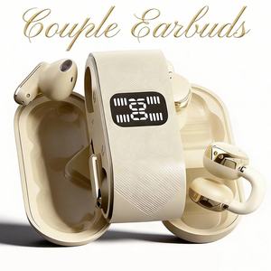 Écouteurs sans fil confortables Q16 à clipser et semi-intra-auriculaires (deux paires) avec affichage de la batterie et design texturé en cuir - Product Image 1