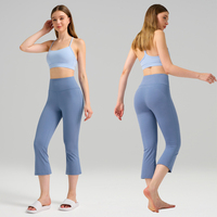 Celana Yoga Wanita Model Flare Setengah Betis, Pinggang Tinggi, Mengangkat Bokong, Bahan Stretch 4 Arah, Bernapas, Cepat Kering, Legging Olahraga, Pilates, Gym