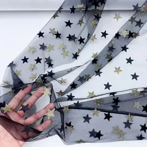 Hot Selling Polyester Star Glitter Mesh Tulle Fabric Glitter With Star Glitter Shining Tulle Fabric For Dress