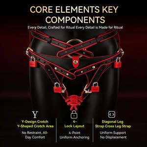 Twin-Wing Lock Oath Bearer Pants with Anal Plug Ring Chastity <b>Harness</b> with Lock Cock for Adult Penis Bondage <b>Leather</b> Underwear - Product Image 4