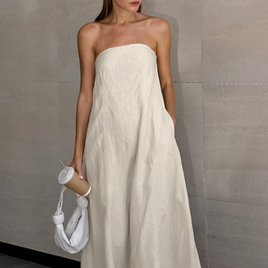 Nuovo Abito Lungo da Donna alla Moda 2026, Vestito Estivo in Cotone e <span class=keywords><strong>Lino</strong></span> con Spalle Scoperte e Tasche, Bestseller - Product Image 1