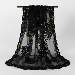 Floral Lace Sequined Mesh Shawl Elegant Transparent Chiffon Embroidery Scarf Lightweight Sheer <b>Wrap</b> for Wedding Evening Party - Product Image 5