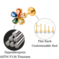 Anting Titanium ASTM F136 Maina, Anting Tragus G23 Flat Back Labret Zirkon, Perhiasan Tindik Tulang Rawan Berkualitas Tinggi, Anting Stud untuk Telinga dan Bibir