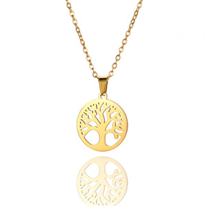 PVD 18K Gold Plated Stainless Steel <b>Choker</b> Necklace with Lucky Tree Pendant for Women | Tree of Life Pendant - Product Image 2