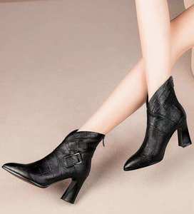 <span class=keywords><strong>Botines</strong></span> de tacón alto para mujer, tacón grueso, novedad 2019, de cuero suave, de tubo corto, de tacón medio, con <span class=keywords><strong>punta</strong></span>, hasta el tobillo - Product Image 5