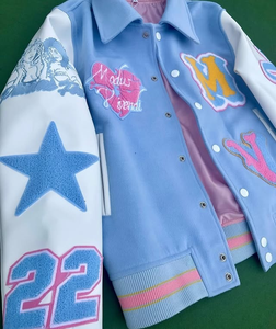 Venta al por mayor de logotipo personalizado High Street Color béisbol abrigo para el invierno para hombres de talla grande bombardero Pu chaqueta Varsity chaquetas - Product Image 3