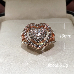 Anello Romantico in Lega Oro Rosa con Cuore Geometrico, Design Scintillante, Gioiello da Donna per Proposta di Matrimonio, Regalo di Moda - Product Image 5
