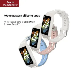 Bracelet en silicone à motif ondulé + étui pour <span class=keywords><strong>Huawei</strong></span> <span class=keywords><strong>Band</strong></span> <span class=keywords><strong>6</strong></span>/6Pro/7 Honor <span class=keywords><strong>Band</strong></span> <span class=keywords><strong>6</strong></span> 7, bracelet de sport de remplacement, bracelet de montre respectueux de la peau - Product Image 2